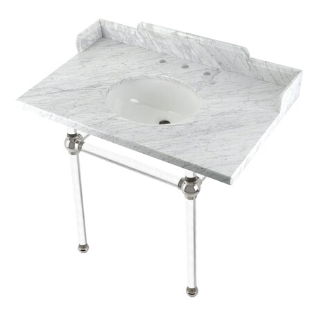 Kingston Brass 36 Carrara Marble Console Sink with Acrylic Legs, Marble WhitePolished Nickel LMS3630MA6